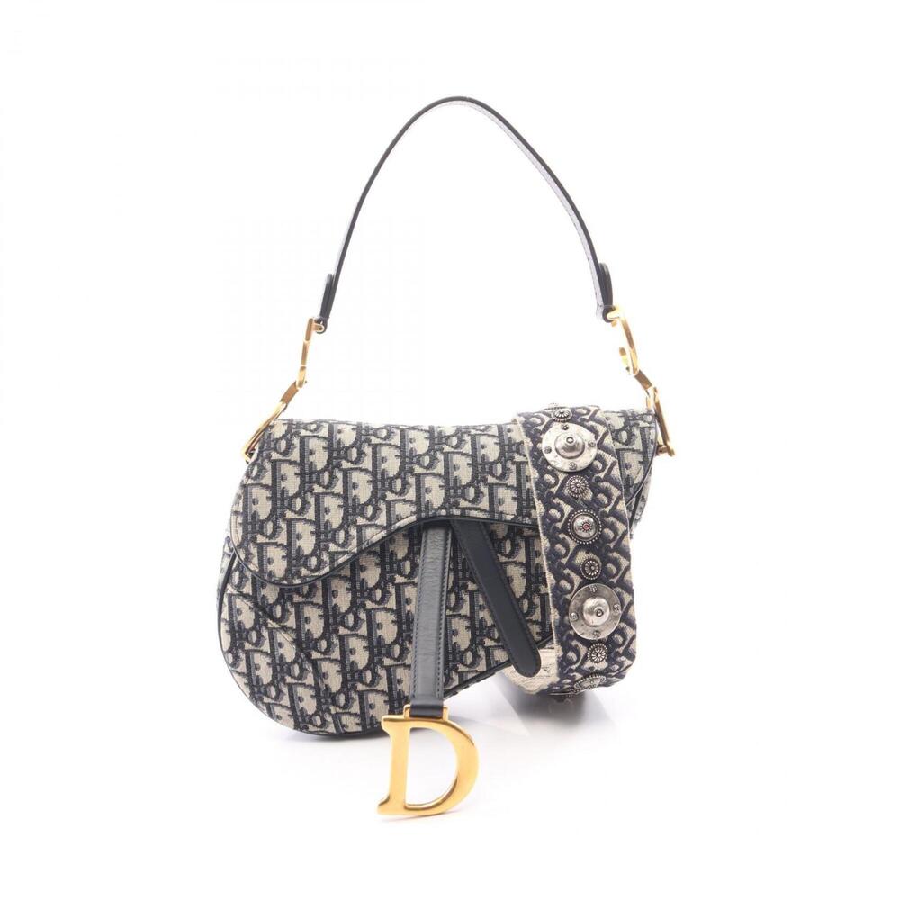 Christian Dior Dior Saddle Bag Oblique Jacquard 2-Way Handbag Canvas Leather ...